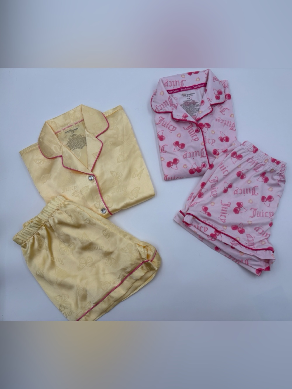 Juicy Couture‎ Girls 7/8 Pajama Shorts Set Bundle NWOT Cherry Butterfly